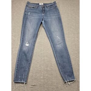 DENIZEN Levi's Mid Rise Skinny Jeans Distressed Frayed Hem Blue Wash Size 12L